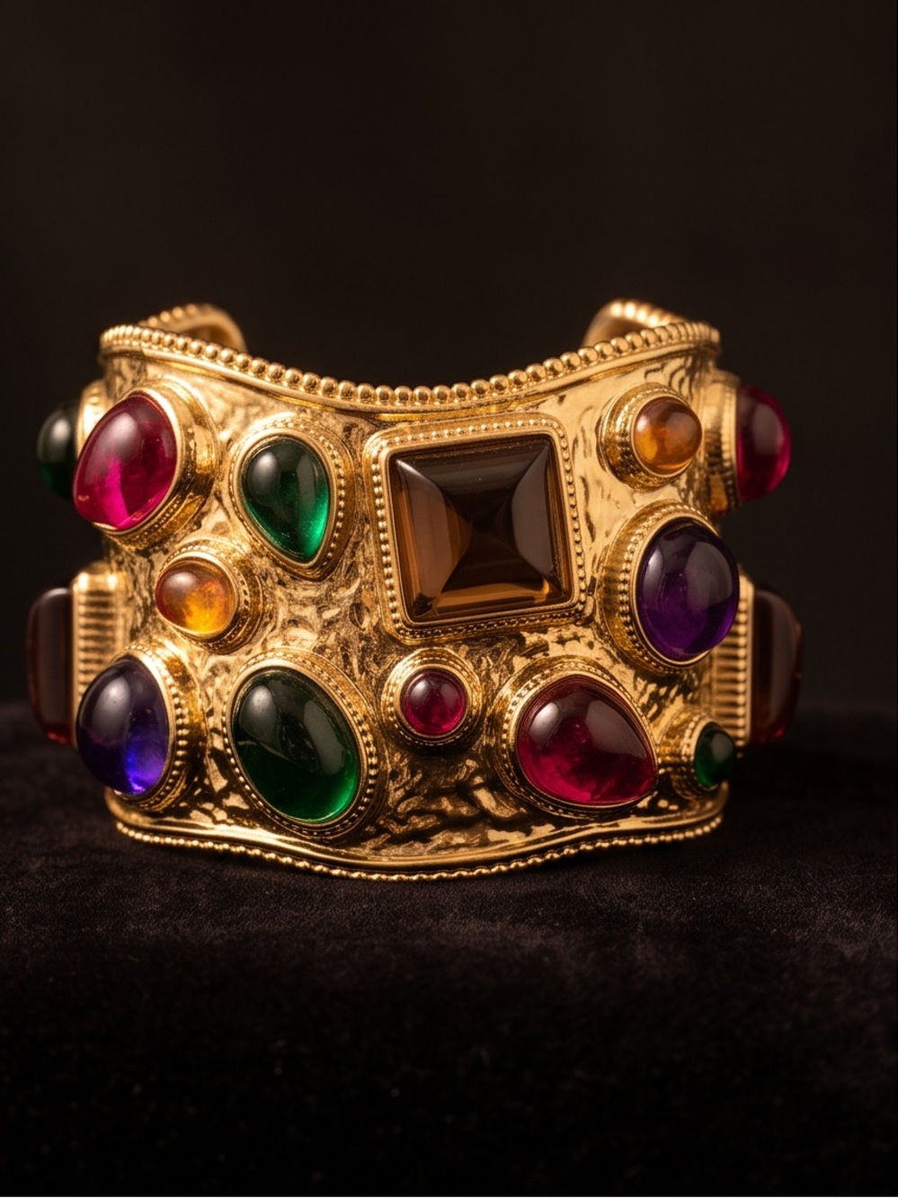 Gold Multicolor Gemstone Statement Cuff Bracelet